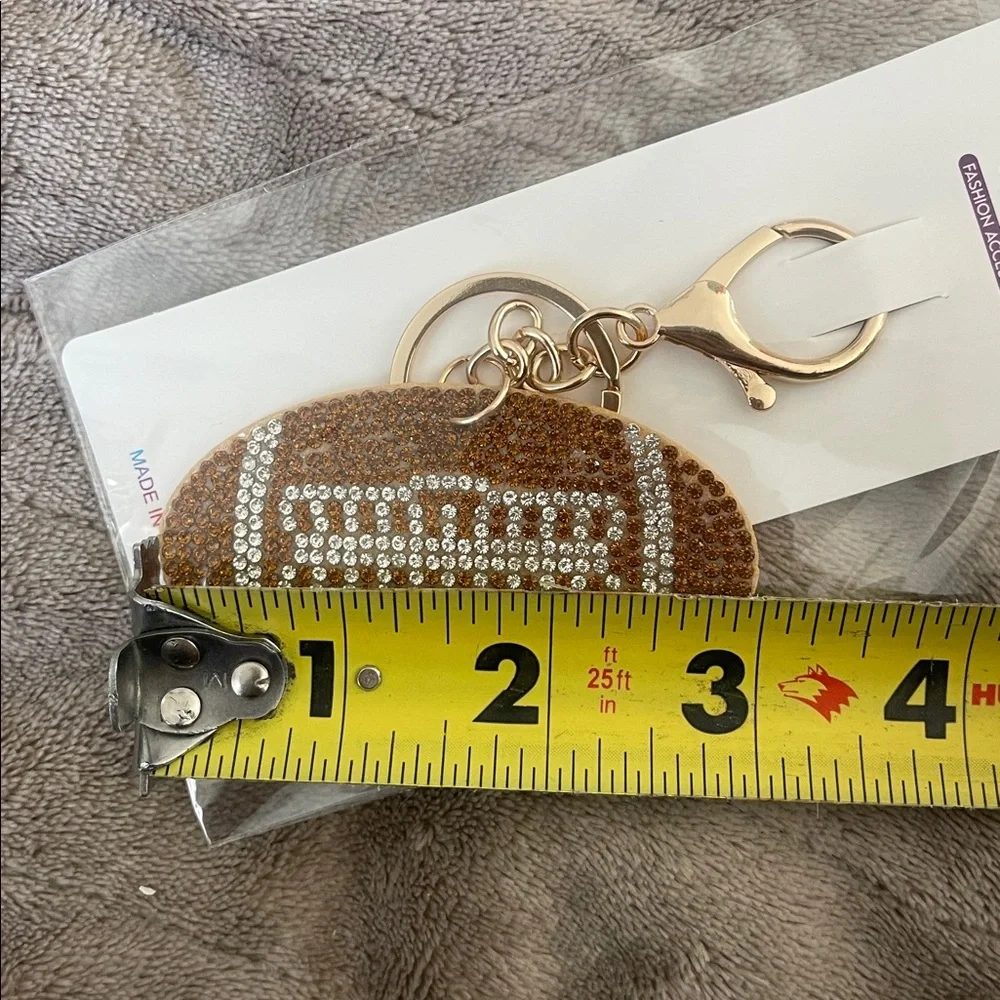 Football rhinestone brown and silver Sparkle Key Holder keychain NWT